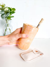 Load image into Gallery viewer, Orange Opal Travel Tumbler w/ Mother of Pearl Sukk Straw