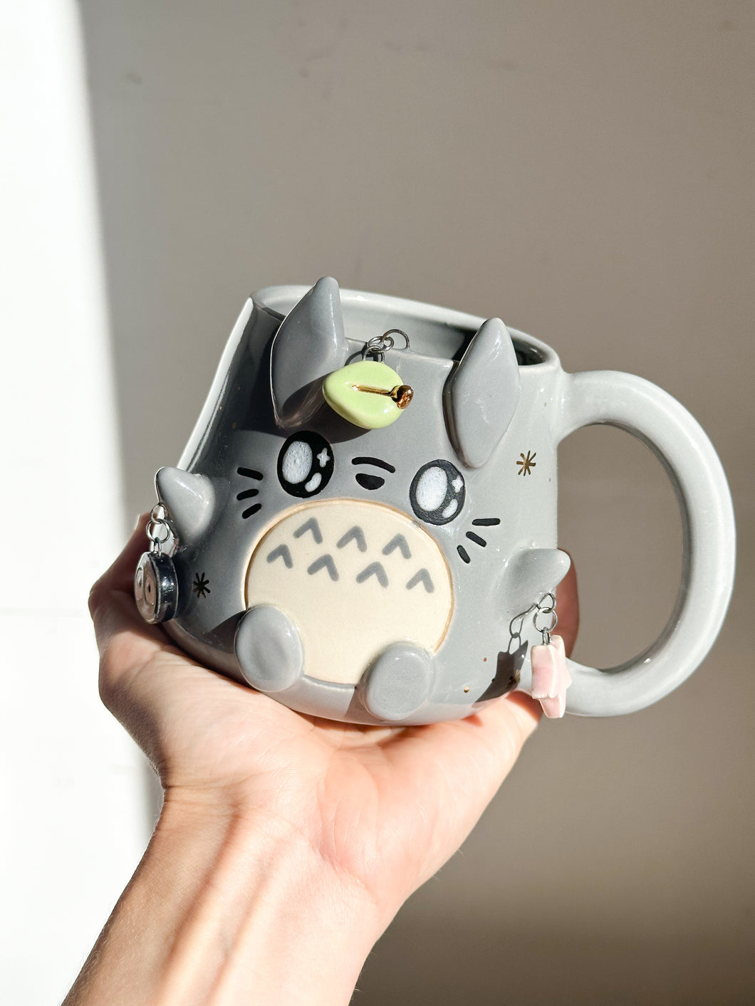 Grey Totoro (Left) Mug Charms - Gold Luster