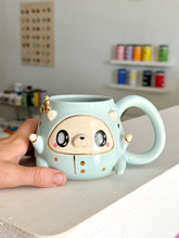 Load image into Gallery viewer, Blue Cozy Bear in Pjs Mug with Back Flap
