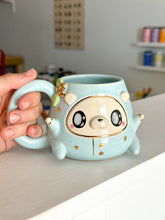 Load image into Gallery viewer, Blue Cozy Bear in Pjs Mug with Back Flap
